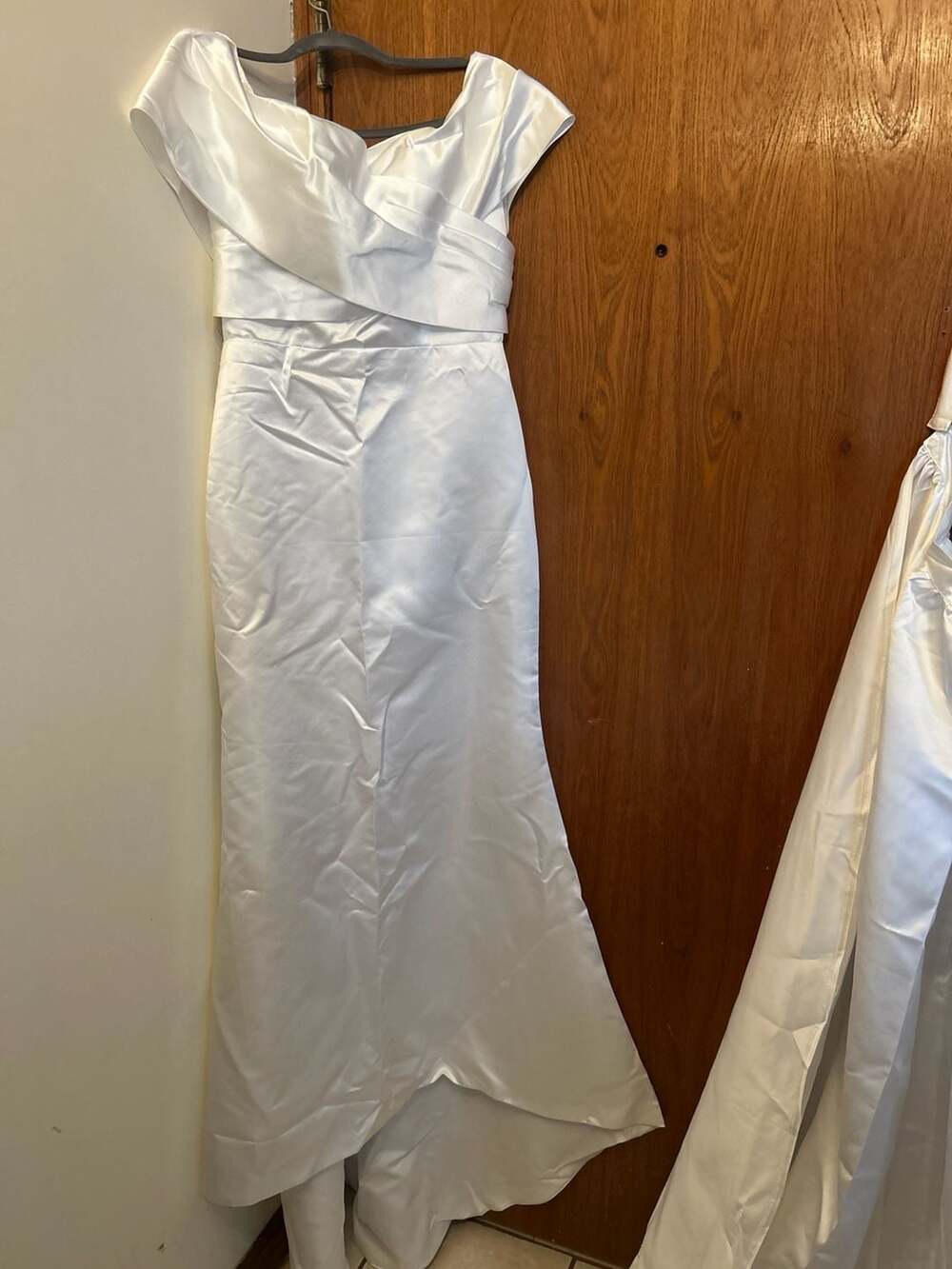 Custom made Bridal gown  Draped Off-the-Shoulder Silk Satin